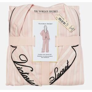 Victoria's Secret Iconic Stripe Pink & White Flannel Pajamas Size Meduim
